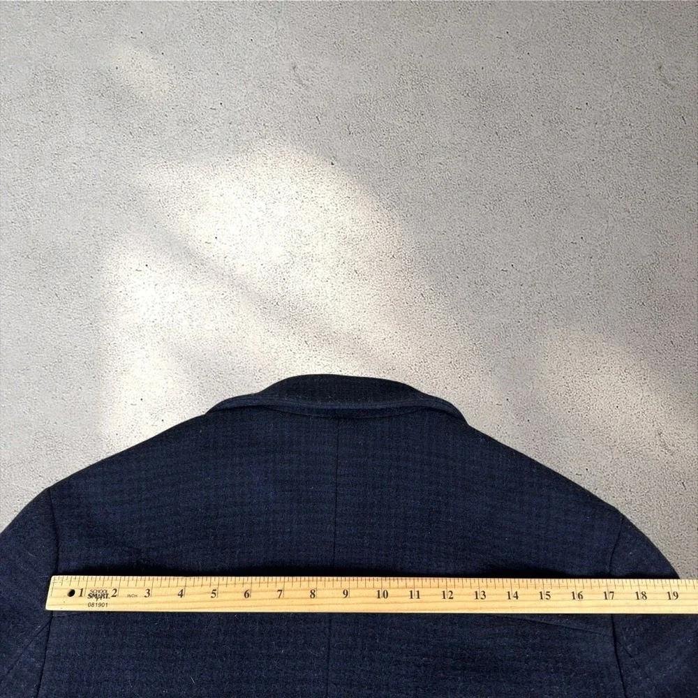 BANANA REPUBLIC Trento Plaid Topcoat Trench Coat Men's Medium Navy Wool Emmetex